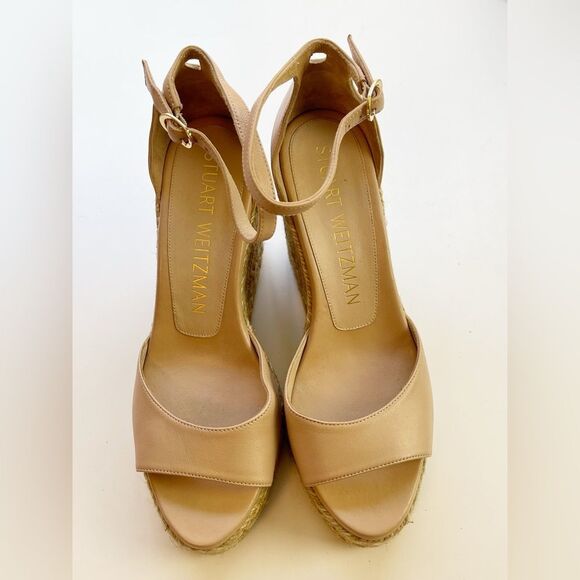 Stuart Weitzman Womens Nudistcurve Beige Peep Toe Wedge Sandals Shoes 7.5 - Picture 8 of 11